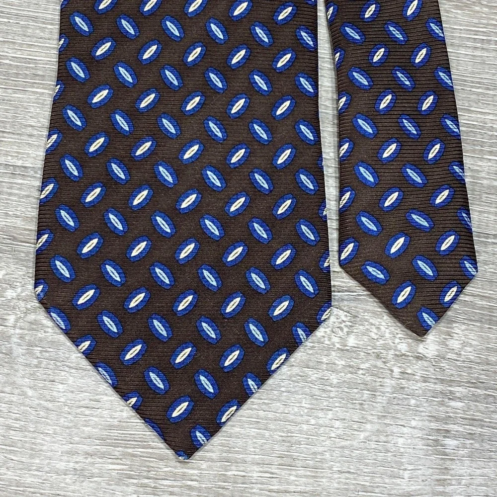 Boggi‎ Milano Tie Mens One Size Brown Blue Geometric 100% Silk Italy Classic